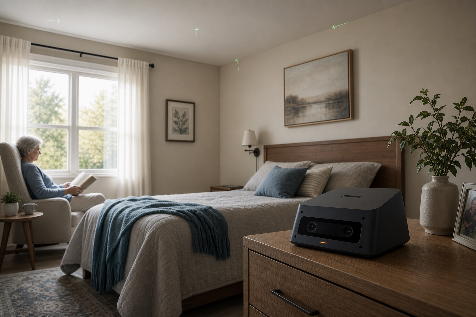 Patrol mode showing coverage marks in an assisted-living bedroom